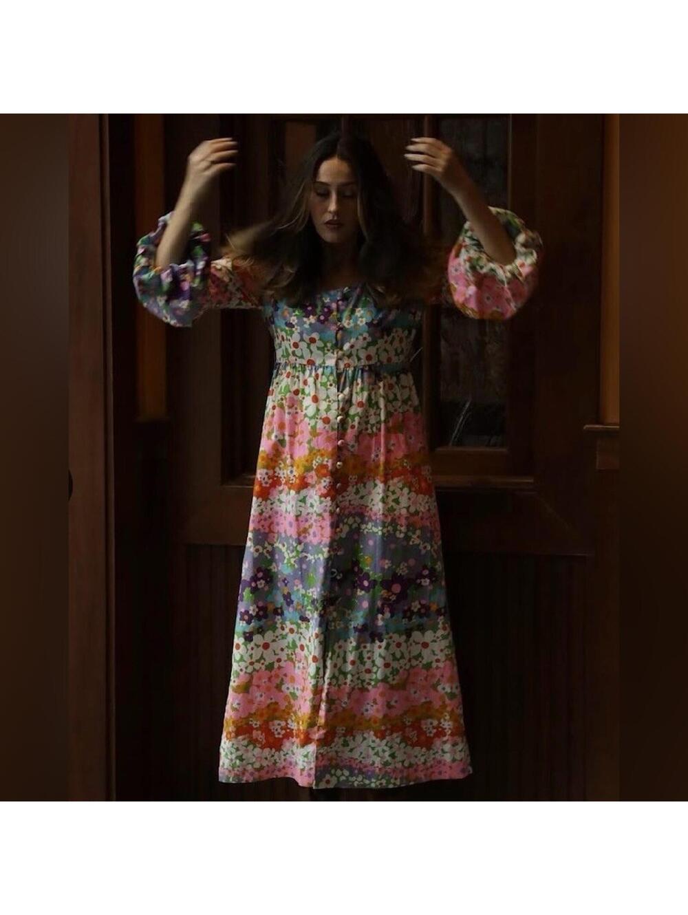 Vintage 1960’s Multicolor Floral Maxi Dress